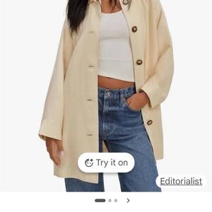 Reformation Irene Linen Button-Up Trench Coat in Sugar